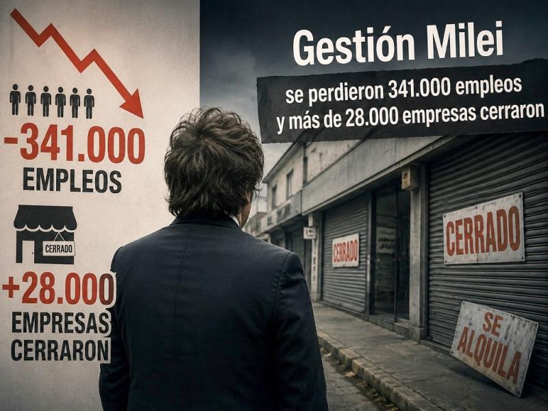 En lo que va de la gesti�n Milei se perdieron 341.000 empleos y m�s de 28.000 empresas cerraron