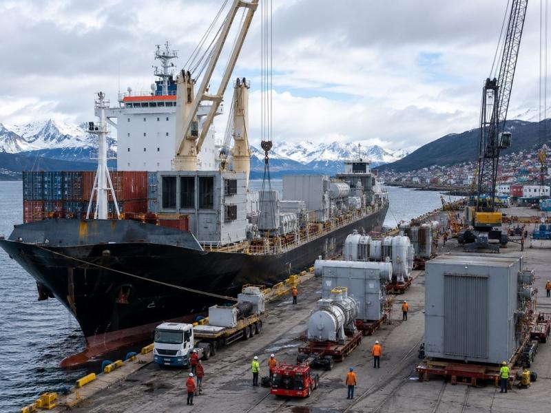 Coordinan despliegue histórico para la llegada del equipamiento de la nueva usina de Ushuaia