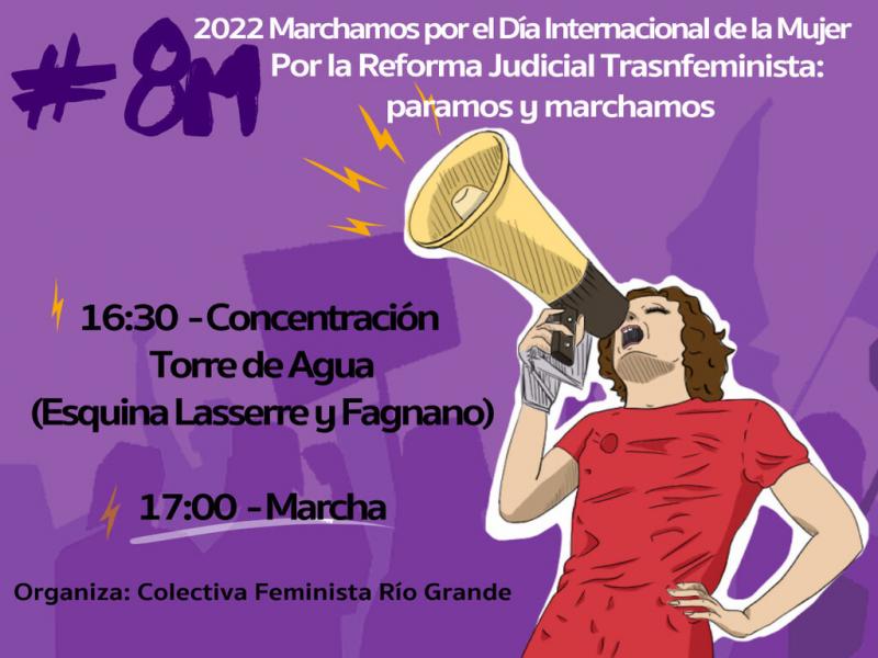 La Colectiva Feminista hizo saber que ha gestionado ante el Municipio de Ro Grande, el uso gratuito del transporte pblico de pasajeros a travs de la empresa City Bus para mujeres y disidencias que participen de las actividades del 8M. 