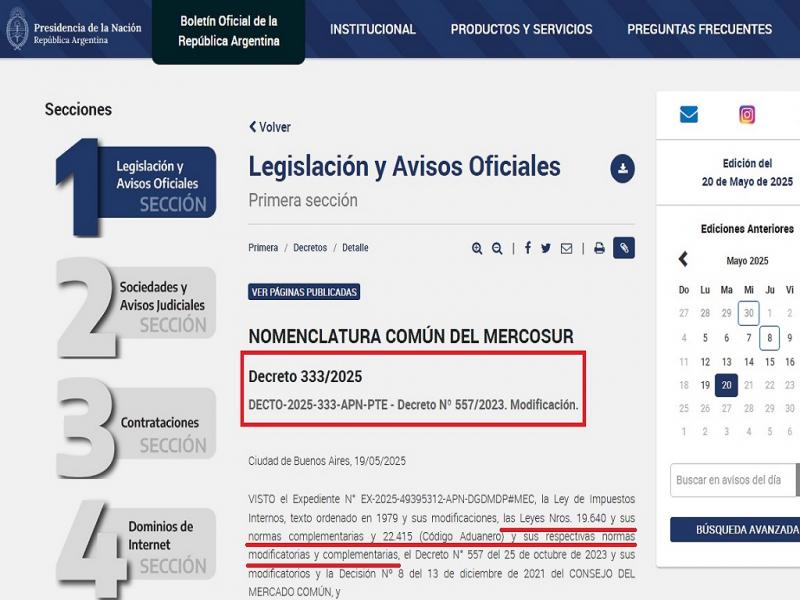 En sntesis, la normativa hace referencia en trmino tcnicos arancelarios y aduaneros, a lo anunciado en conferencia de prensa por el Vocero presidencial Manuel Adorni el pasado 13 de mayo. 