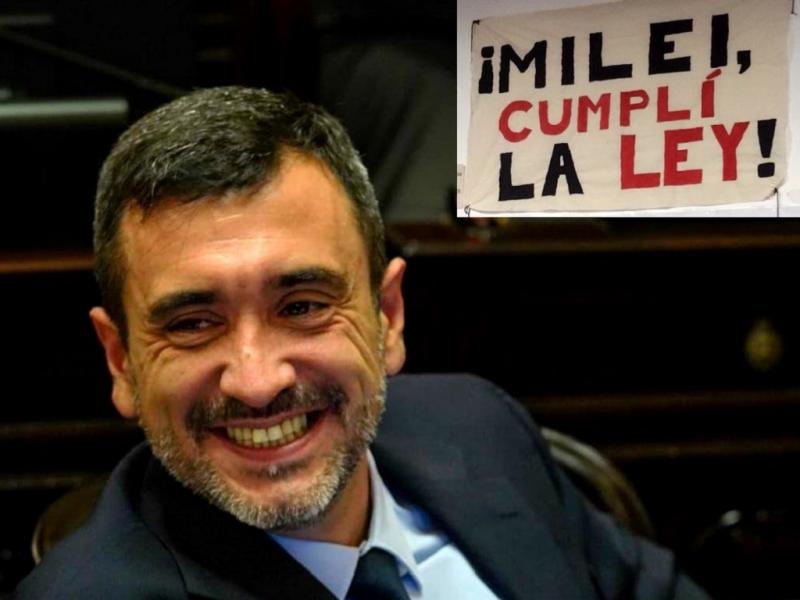 Docentes y no docentes de la UNTDF sede Ushuaia manifestaron su malestar por el incumplimiento de la Ley de Financiamiento Universitario por parte del Gobierno Nacional, ante la presencia del Senador nacional Agust�n Coto (LLA).